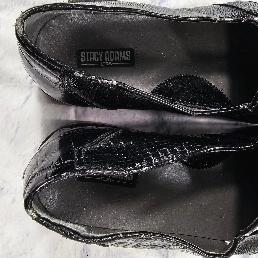 Stacy Adams Loafers Mens 10.5 Black Genuine Snake Leather Tassel Croc Embossed